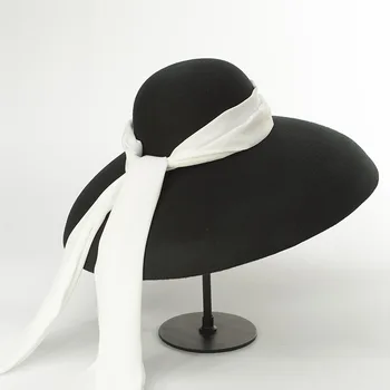 01810-HH8122 žiemą šiltas % vilnos Podiumo modelio vėjo kraštų balta juostele laisvalaikio lady fedoras bžūp moterų šiltas lauko skrybėlę