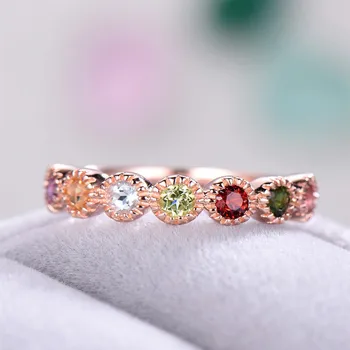 14K Rose Aukso Žiedai Moterims Paprasta Temperamentas Sužadėtuvių, Vestuvių Žiedai bižuterijos Polychromatic Diamond 2021 Subtilus