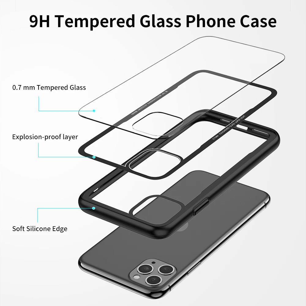 Grūdintas Stiklas Atveju iPhone, 11 Pro Max 11 Pro Stiklo Atgal Padengti 