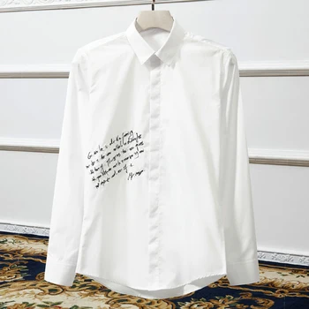 2019 Prekės Vyrų Marškinėliai ilgomis rankovėmis Slim Chemise homme vientisos spalvos Raidės Siuvinėjimas, Marškinėliai žmogui Atsitiktinis verslo Camisas hombre