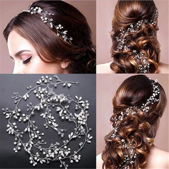 2020 Nuotakos Vestuvių Nuotaka Crystal Plaukų Aksesuarai Pearl Gėlių Ekrano Užsklandą Rankų Darbo Hairband Karoliukų Apdaila Plaukų Šukos Moterims