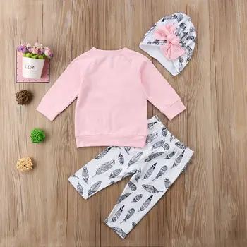3Pcs Bamblys Kūdikiams, Vaikams Baby Girl Viršūnes Marškinėlius, Kelnes Komplektus Drabužių