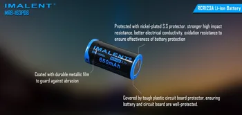 4pcs IMALENT 16340 650mah RCR123A 3.7 v, li-ion MRB-163P06 įkrovimo baterija (akumuliatorius aukštos kokybės didelio nutekėjimo LED žibintuvėlis