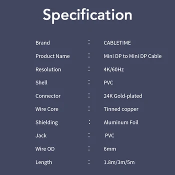 CABLETIME Nauji Aukštos kokybės Mini DP į Mini DP Displayport Cable dp adapteris skirtas Macbook/ 