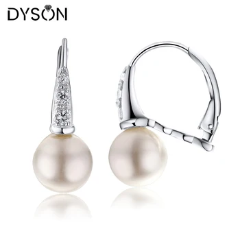 Dyson 925 Sterlingas Sidabro Auskarai Classic White Shell Perlų, su aiškiu Cirkonis Įrašą Auskarai Moterims, Subtilus Fine Jewelry