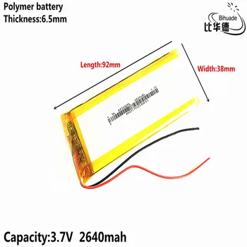 Geras Qulity Litro energijos baterija 3.7 V,2640mAH 653892 Polimeras ličio jonų / Li-ion baterija tablet pc BANKAS,GPS,mp3,mp4