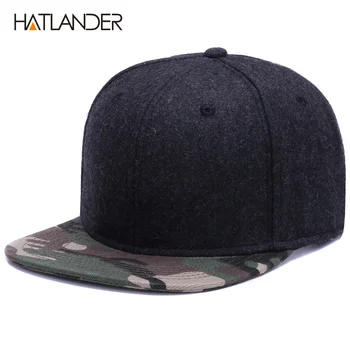 HATLANDER Aukštos kokybės Vilnos snapback kepurės paprasto kamufliažas beisbolo kepuraitę ir skrybėlę vyrų, moterų žiemos skrybėlę plokščių kraštų tuščią hip-hop bžūp