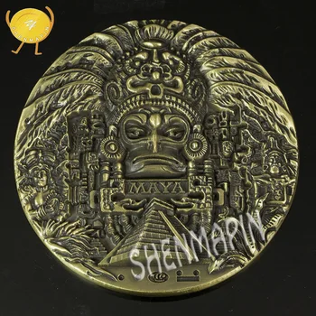 Maya Actekų Aukso Kalendoriaus Progines monetas, Meksikos Indėnų Majų Kultūros Saulės Kalendorių, Monetų Kolekcionieriams Religijos Monetų 80mm
