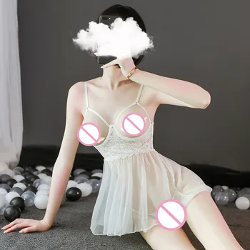 Moterys Matyti Per Pižamą Seksualus Apatinis Trikotažas Pajama Nustatyti Blakstienų Nėrinių Apatiniai, Erotiniai Baby Doll Nuogos Krūtinės Transprent Sleepwear Lytis