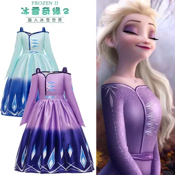 Nauja violetinė princesė Elsa suknelė mergaičių drabužius vasaros vaikų drabužiai snaigės spausdinti tinklelio, be rankovių nėrinių suknelė
