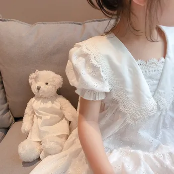 Naujas korėjos Stiliaus Kūdikių Mergaičių Suknelė Sluoksniuotos Rankovėmis Gėlių Princesė Suknelės V-Kaklo, Vaikams, Suknelės Medvilnės Drabužiai Vaikams