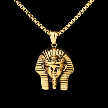 Nerūdijančio Plieno, aukso spalvos Vyrų hip-hop Egipto faraono pakabukas kaklo 60cm ilgio grandinės nuorodą derliaus karoliai hiphop papuošalai