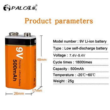 PALO 9V Ličio jonų Baterija Micro 9 v ličio baterijas Multimetras Mikrofonas, Nuotolinio Valdymo Žaislas KTV naudoti