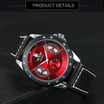 Prabangos Prekės Ženklo Vyras Automatinis Laikrodis Mechaninis Vyrų Sporto Laikrodžiai Raudona Dial Originali Odinis Dirželis Data Ekranas Atsitiktinis Laikrodis Vyrams