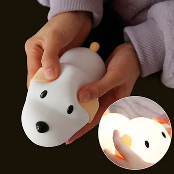 Pritemdomi Šuo Naktį LED Šviesos Lempos Touch Silikoninis Mažylis Animacinių filmų Kūdikių, Vaikų, Vaikams, Dovana, Lovos, Miegamojo Kambario Apdaila