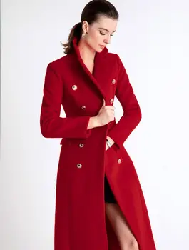 Raudonas Vilnonis kailis moterų 2020 m. rudens ir žiemos mados dvigubo breasted Plonas paltas plius dydis viršutiniai drabužiai r1422