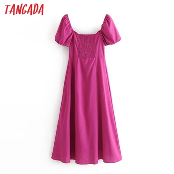 Tangada 2020 mados moterų kietas hotpink suknelė klostuotas trumpas sluoksniuotos rankovėmis ponios atsitiktinis midi suknelė vestidos 3H671