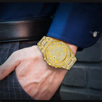 Vyrai Laikrodžiai Top Brand Prabangos Žiūrėti Vyrų Tendencijos Unikalus FP arabų Deimantų Žiūrėti 18k Aukso Kvarco Lediniame Iš Chronograph Mens Watch