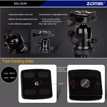 Zomei Q666 Lengvas Trikojis, Skirtas DSLR Fotoaparatas Kamuolį Galva Monopodzie Trikojo Kompaktiškas Kelionės Fotoaparato Stovas Canon Nikon Sony SLR
